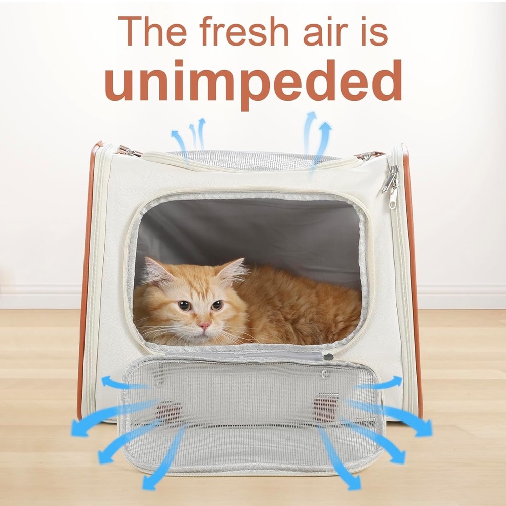 Faux leather soft sided retro style pet/cat carrier NWT. For cats up to 22 lbs - Picture 6 of 10